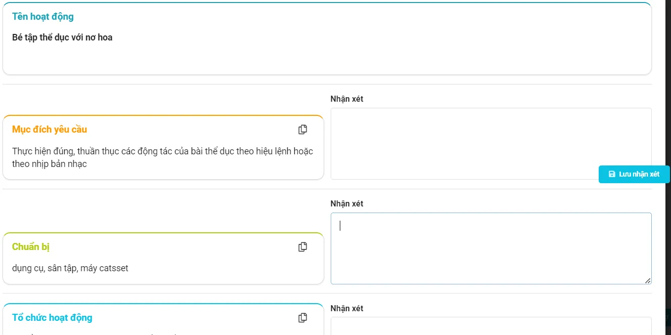 Màn hình xem chi tiết giáo án