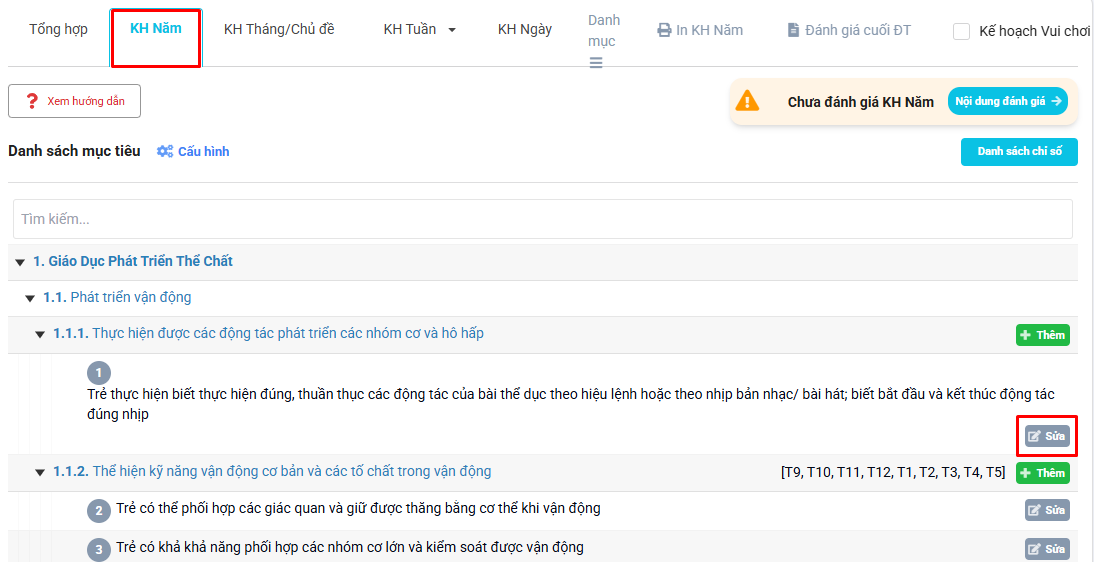 Màn hình chọn sửa mục tiêu