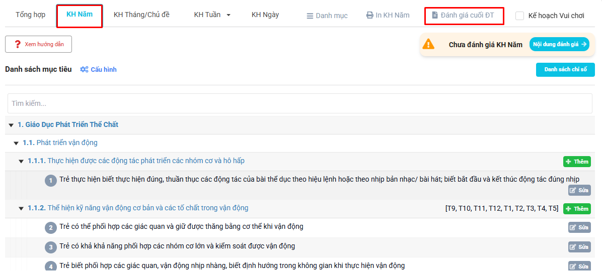 Màn hình đánh giá cuối độ tuổi