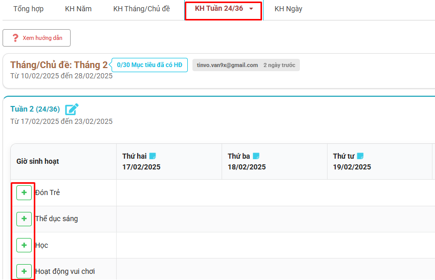 Màn hình thêm hoạt động mới