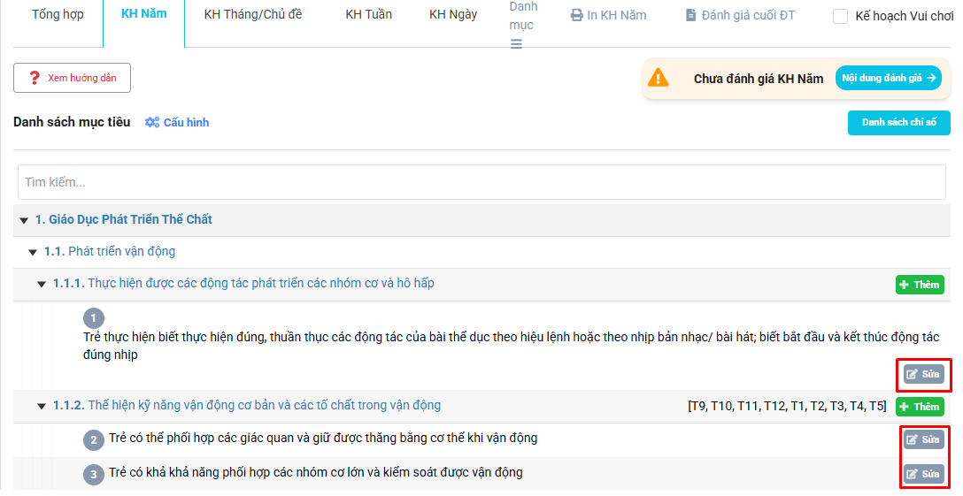 Màn hình sửa mục tiêu