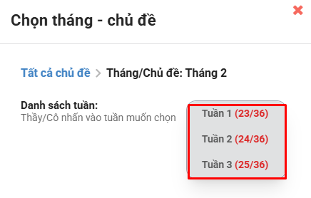 Màn hình chọn tuần muốn soạn kế hoạch