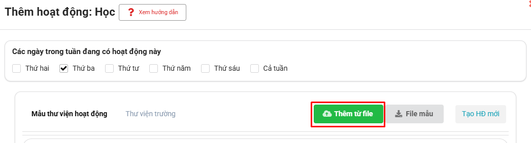 Màn hình thêm hoạt động từ file